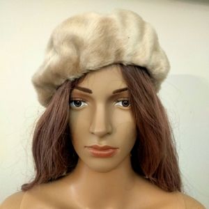 Ellen Faith Paris New York Beige Angora Rabbit Fur Hat